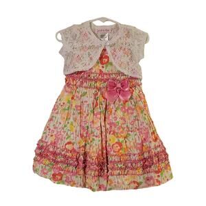 Jessica Ann, Multicolor‎ Floral Dress w/ White Bloomers & White Shrug 18 Months